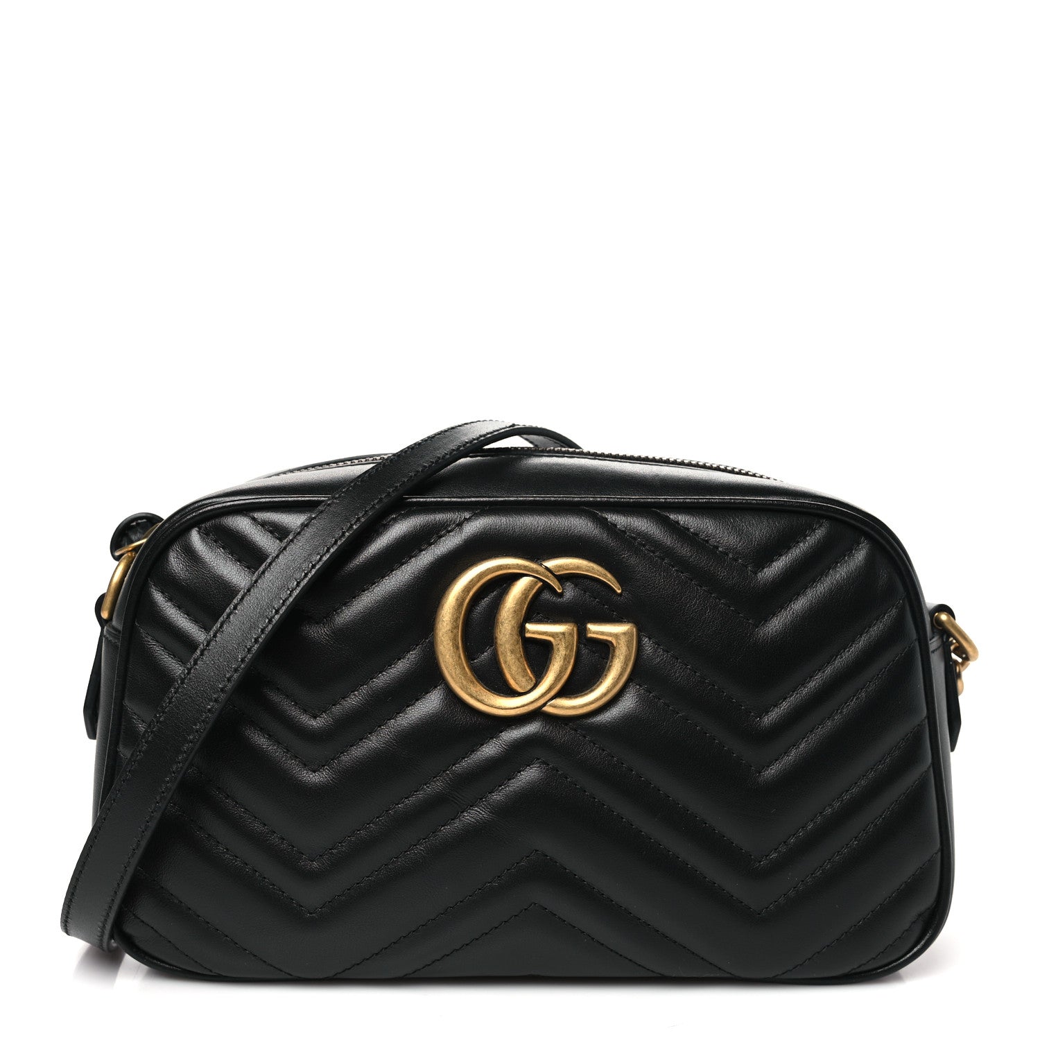 Gucci Calfskin Matelasse Small GG Marmont Chain Shoulder Bag Black 1 of 10
