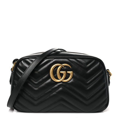 Gucci Calfskin Matelasse Small GG Marmont Chain Shoulder Bag Black 1 of 10