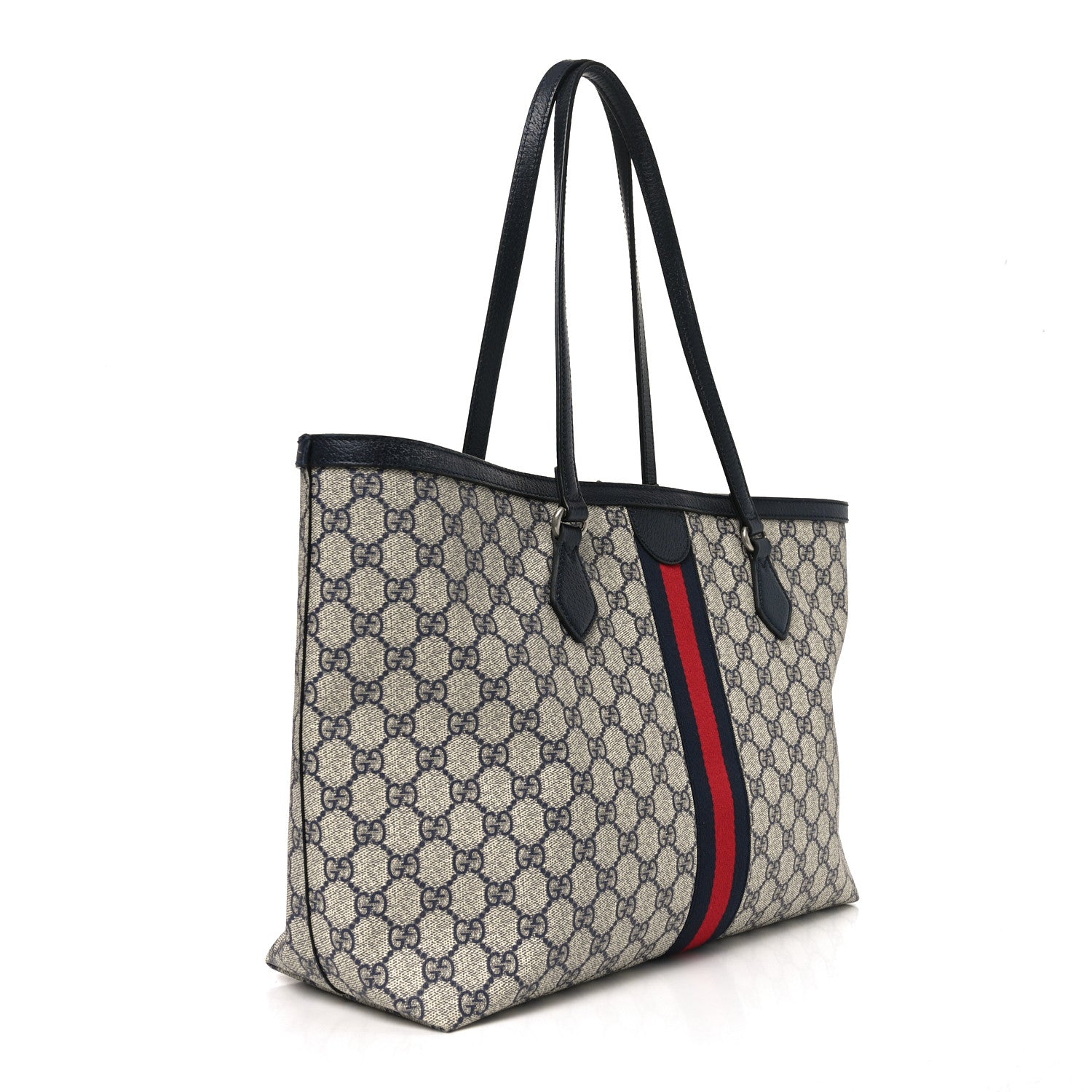 Gucci GG Supreme Monogram Textured Calfskin Web Medium Ophidia Shopping Tote Beige Blue 3 of 10