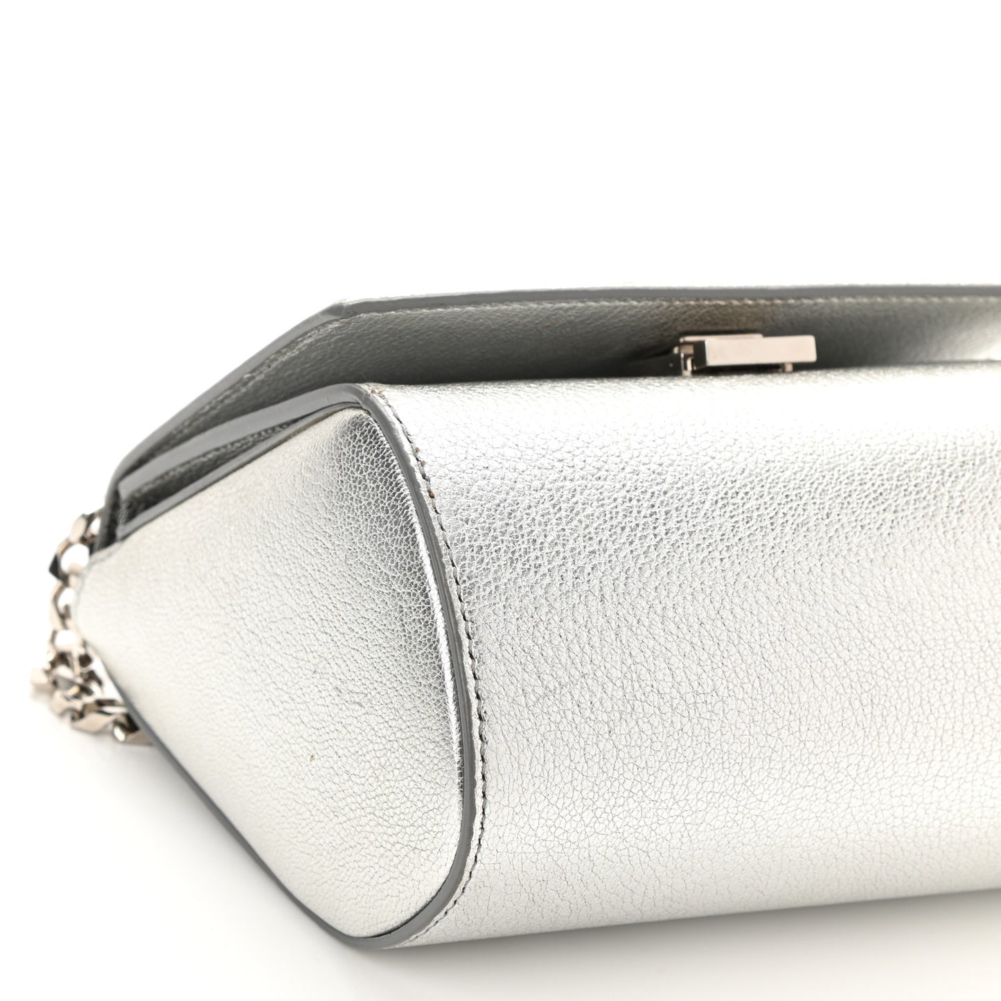 Metallic Calfskin Mini Pandora Box Chain Crossbody Bag Silver