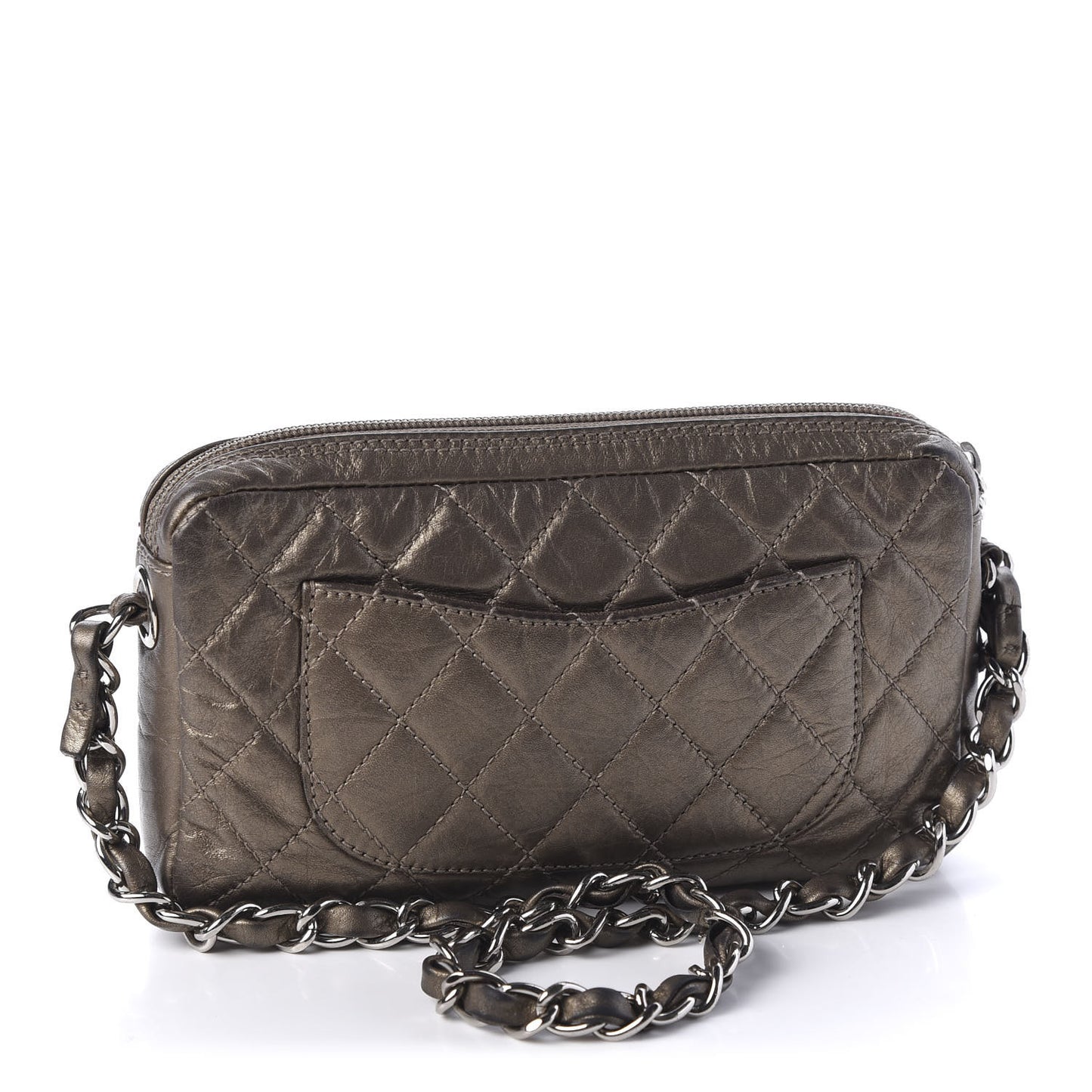 Metallic Aged Calfskin Quilted Cotton Club Pochette Bronze