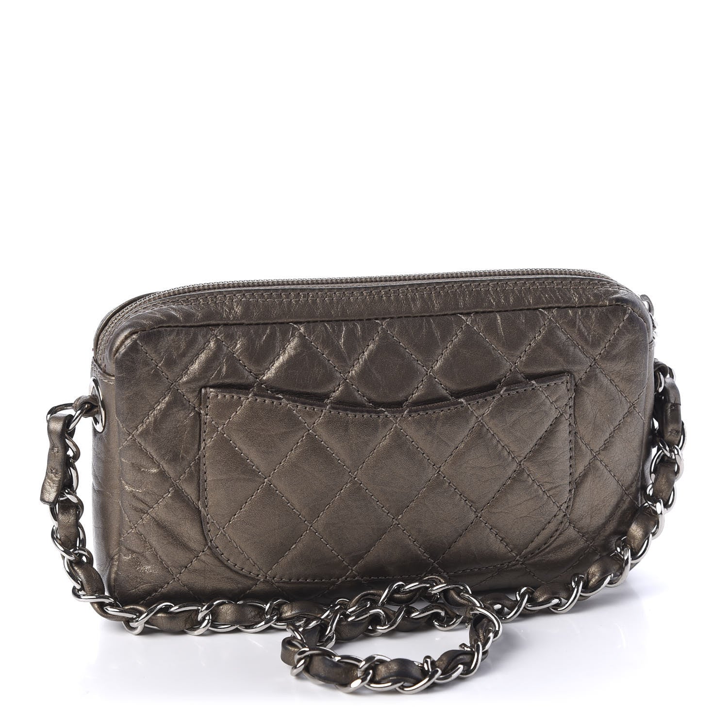 Chanel Metallic Aged Calfskin Quilted Cotton Club Pochette Bronze 2 of 9