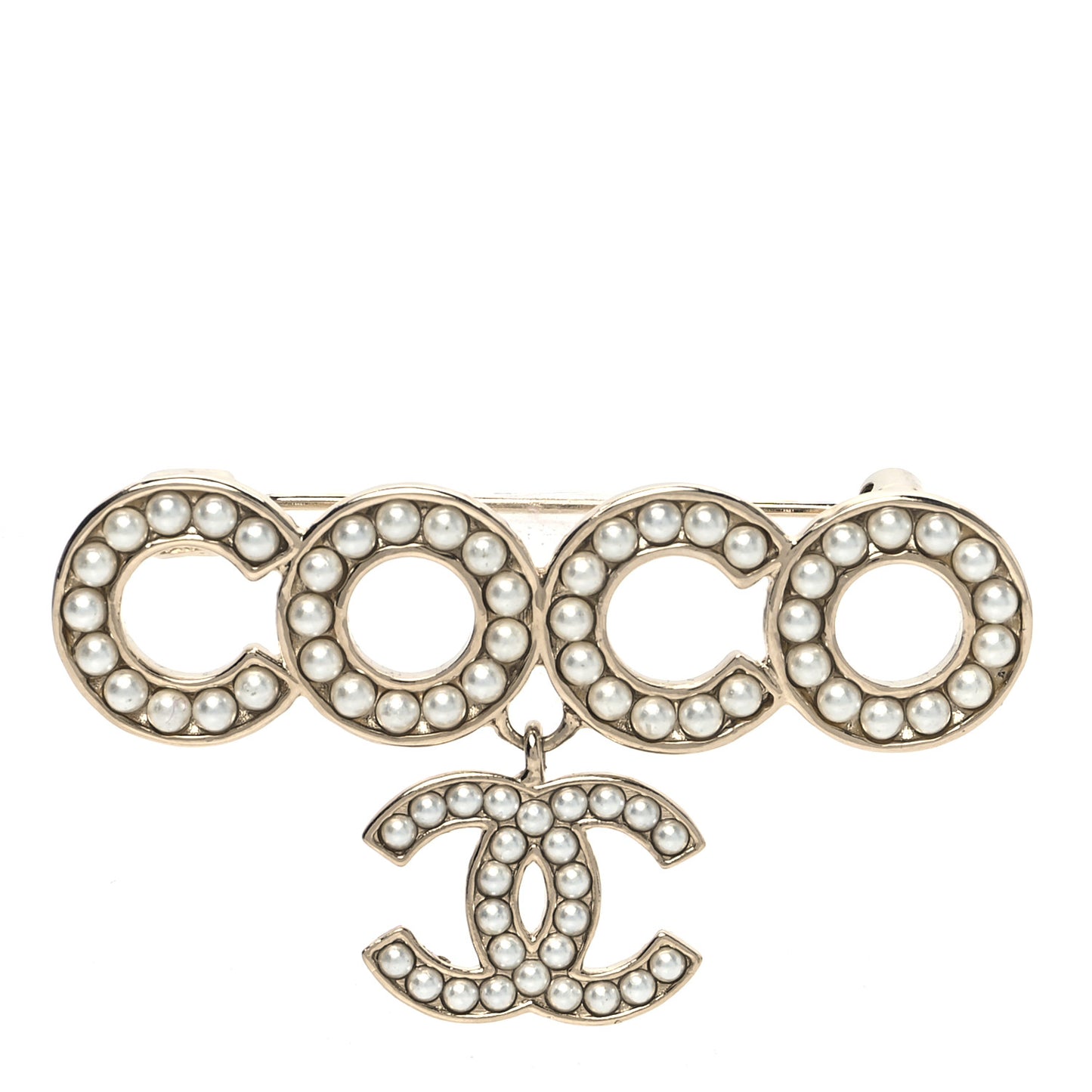 Metal Pearl Coco Brooch Gold