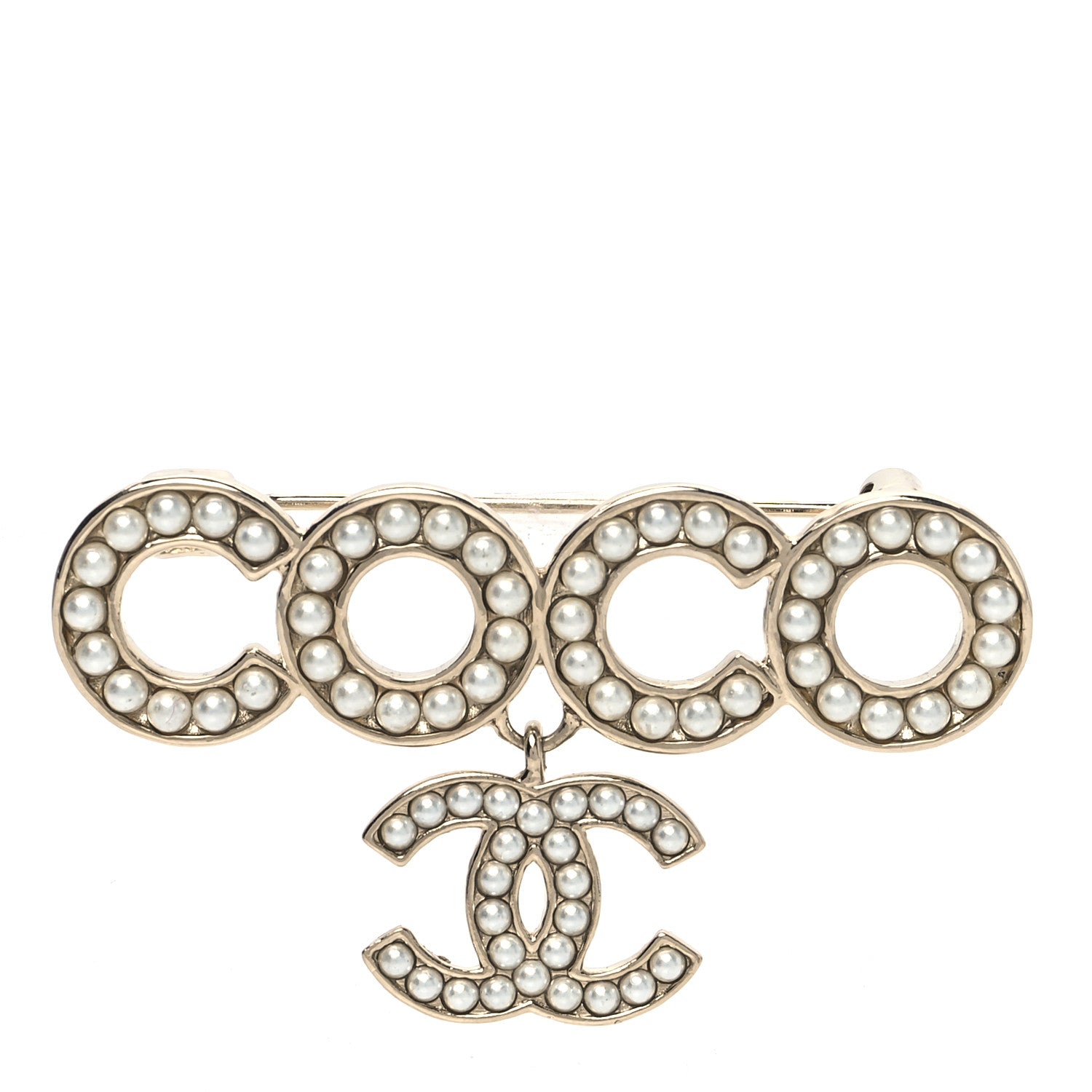 Chanel Metal Pearl Coco Brooch Gold 1 of 3
