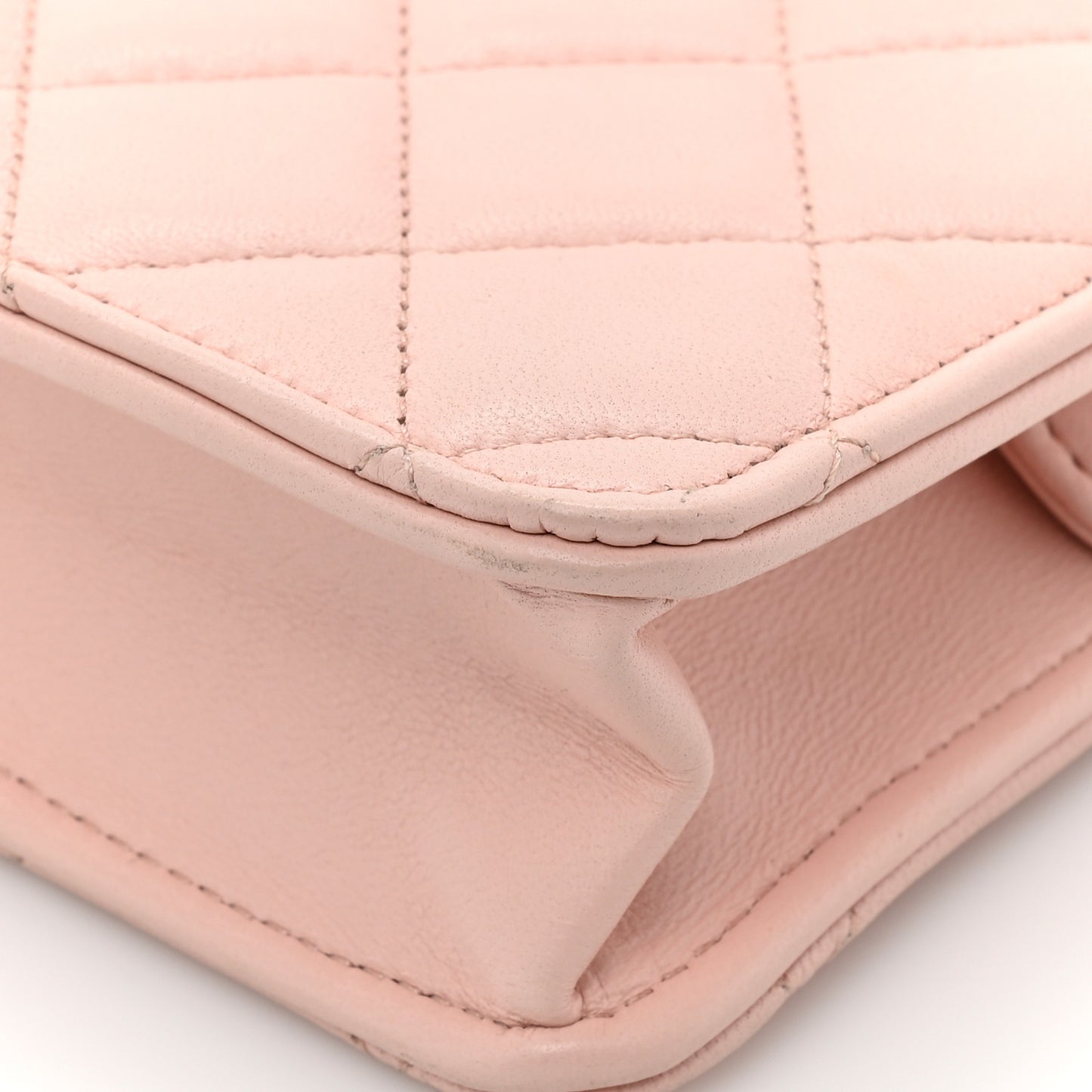 Lambskin Quilted CC Pouch Wristlet Pink