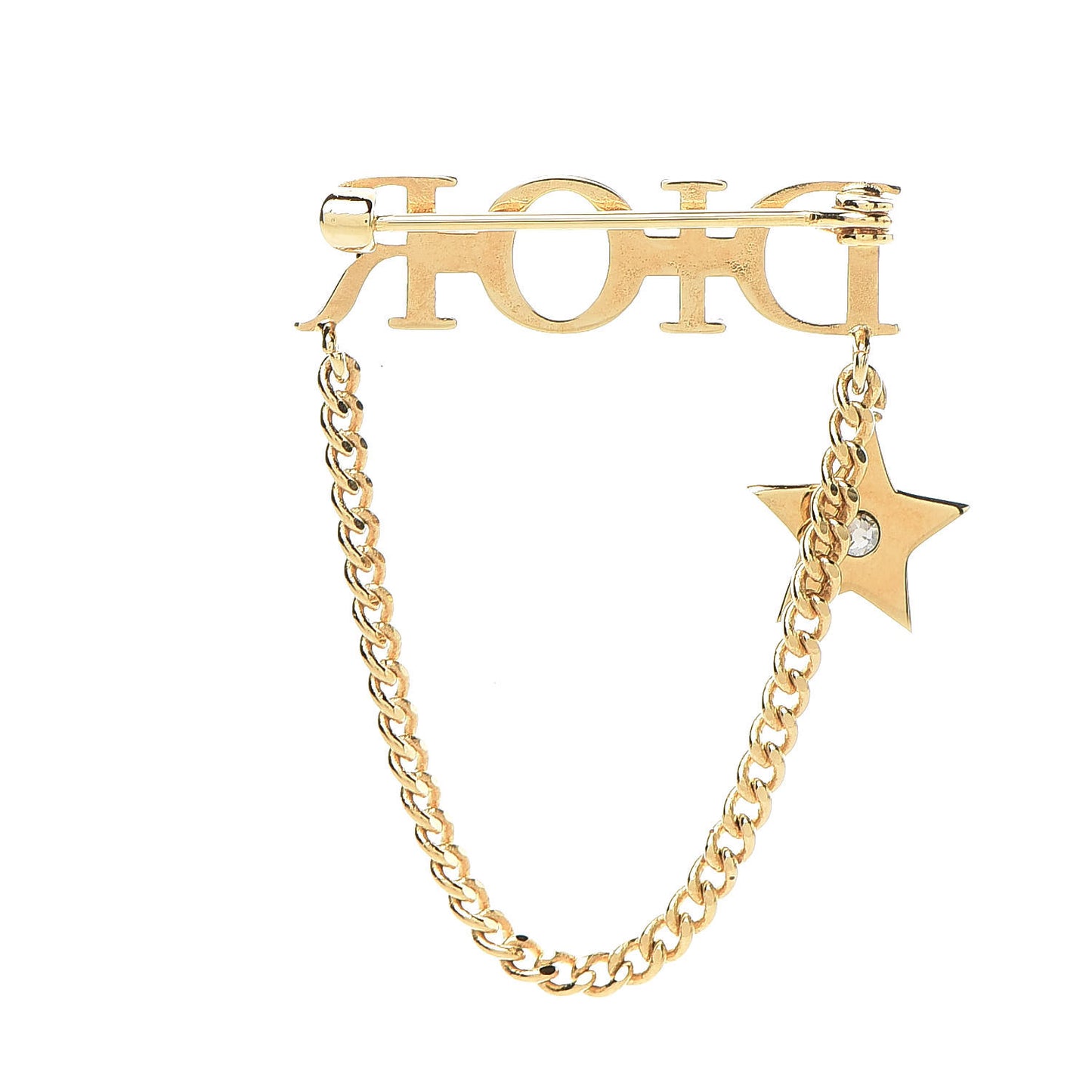 Metal Crystal Logo Dio(r)evolution Chain Brooch Gold