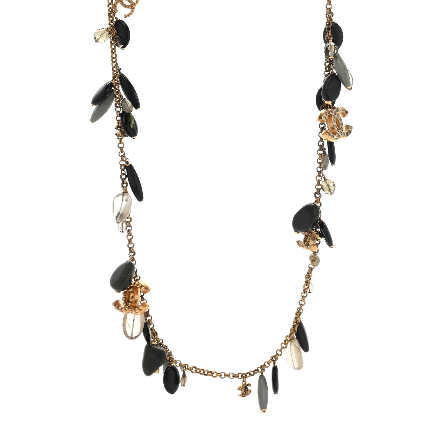 Chanel Resin CC Charms Necklace Black Gold 1 of 4
