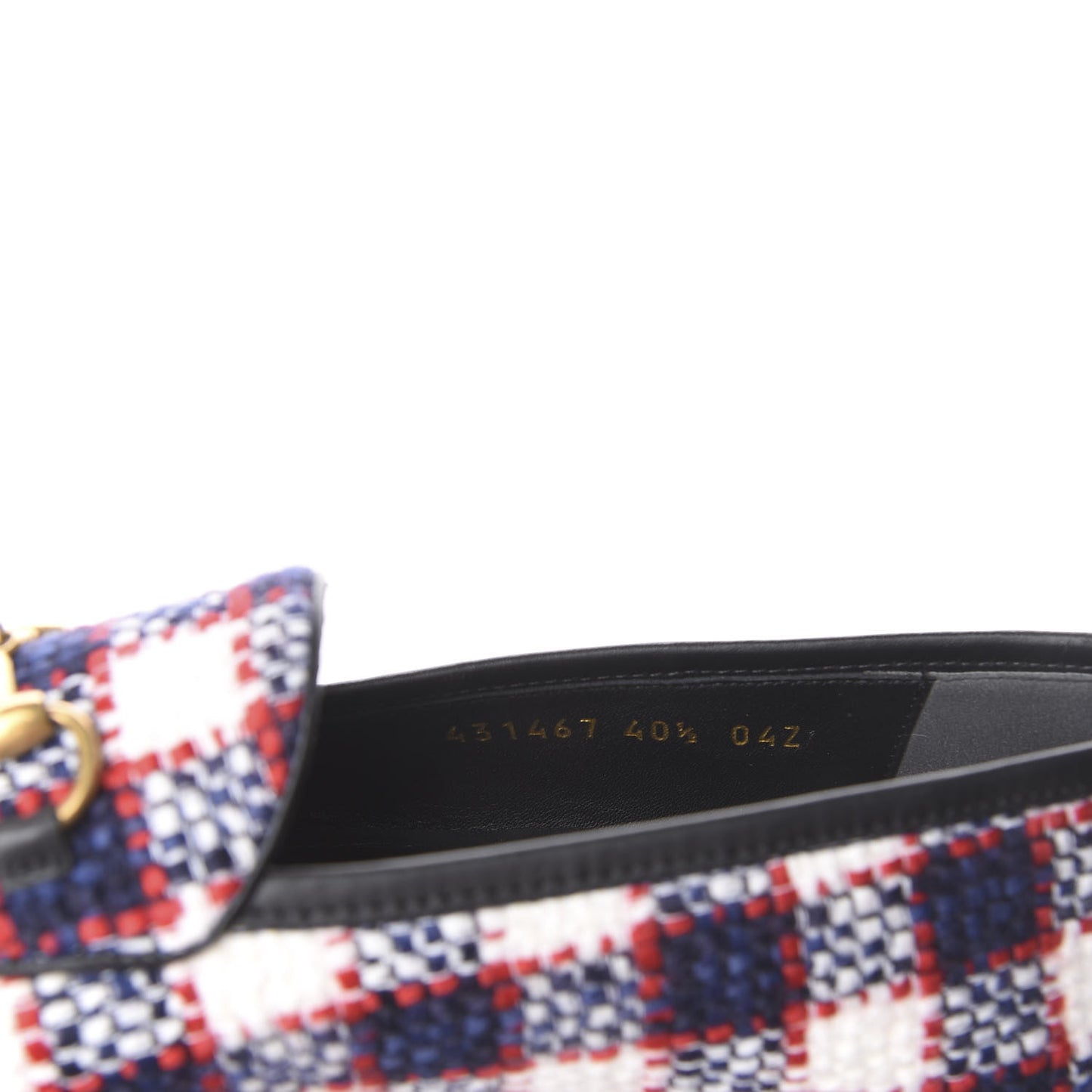 Vintage Tweed Check Horsebit Womens Jordaan Loafers 40.5 White Hibiscus Red Marine
