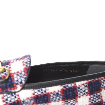 Gucci Vintage Tweed Check Horsebit Womens Jordaan Loafers 40.5 White Hibiscus Red Marine 10 of 14