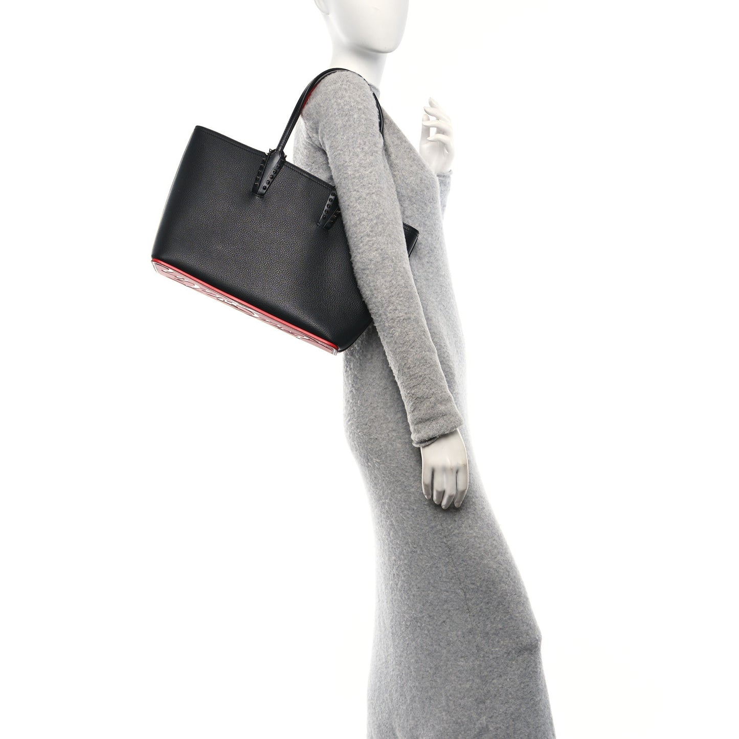 Calfskin Empire Spikes Small East West Cabata Tote Black