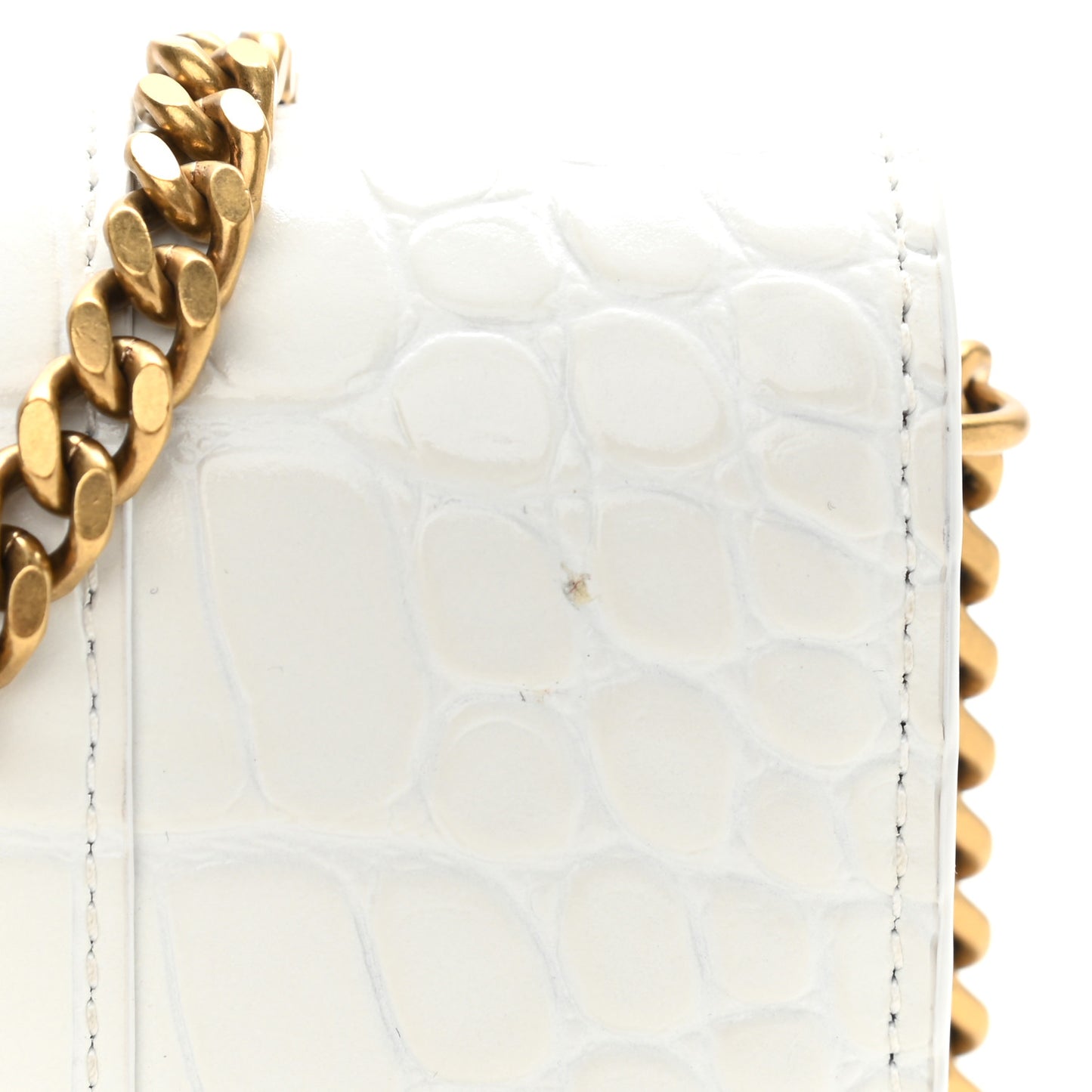 Shiny Calfskin Crocodile Embossed Hourglass Chain Bag White
