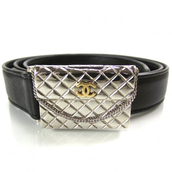 Leather Classic Chain Flap Belt Black 32