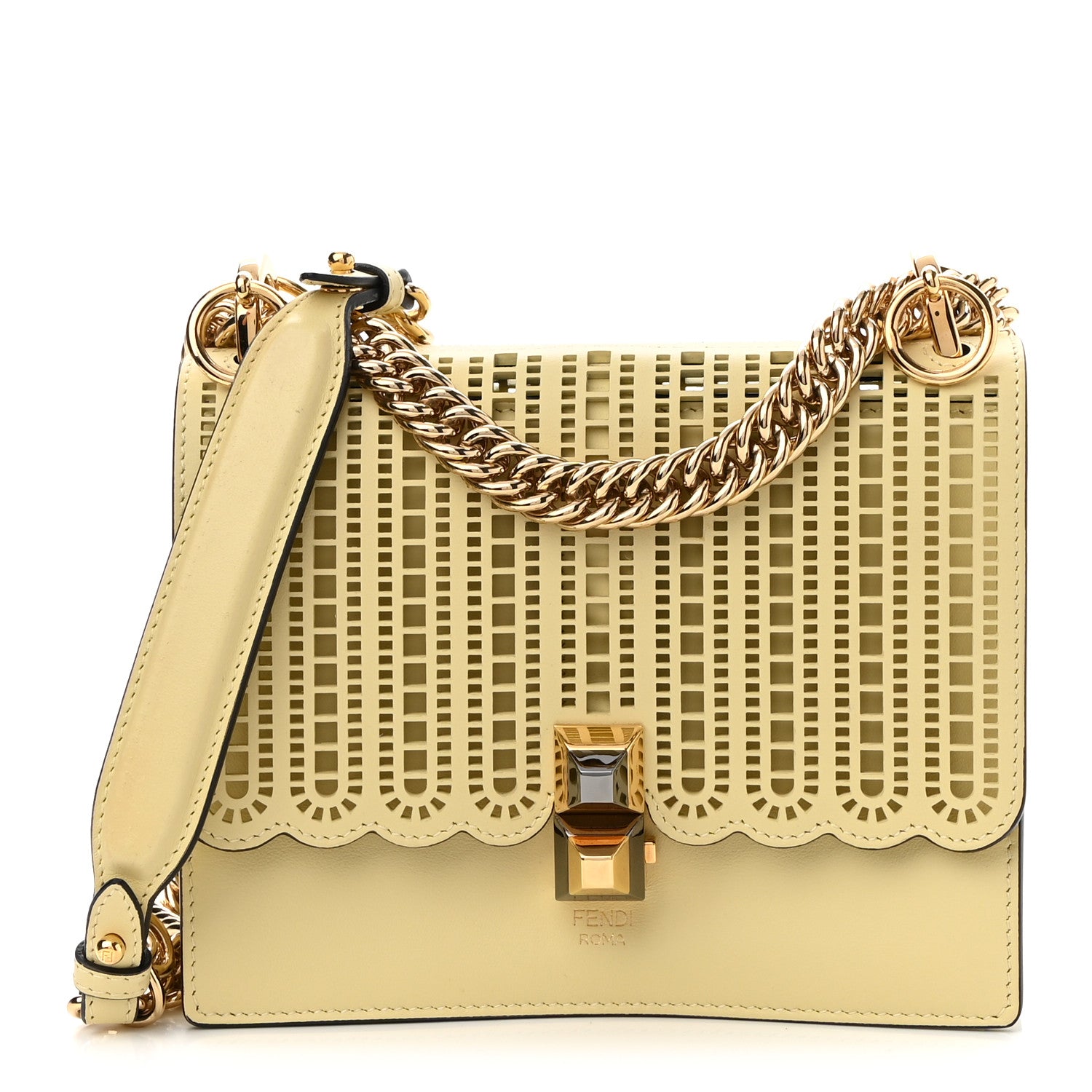 Fendi Vitello Grace Openwork Small Kan I Shoulder Bag Banana 1 of 11