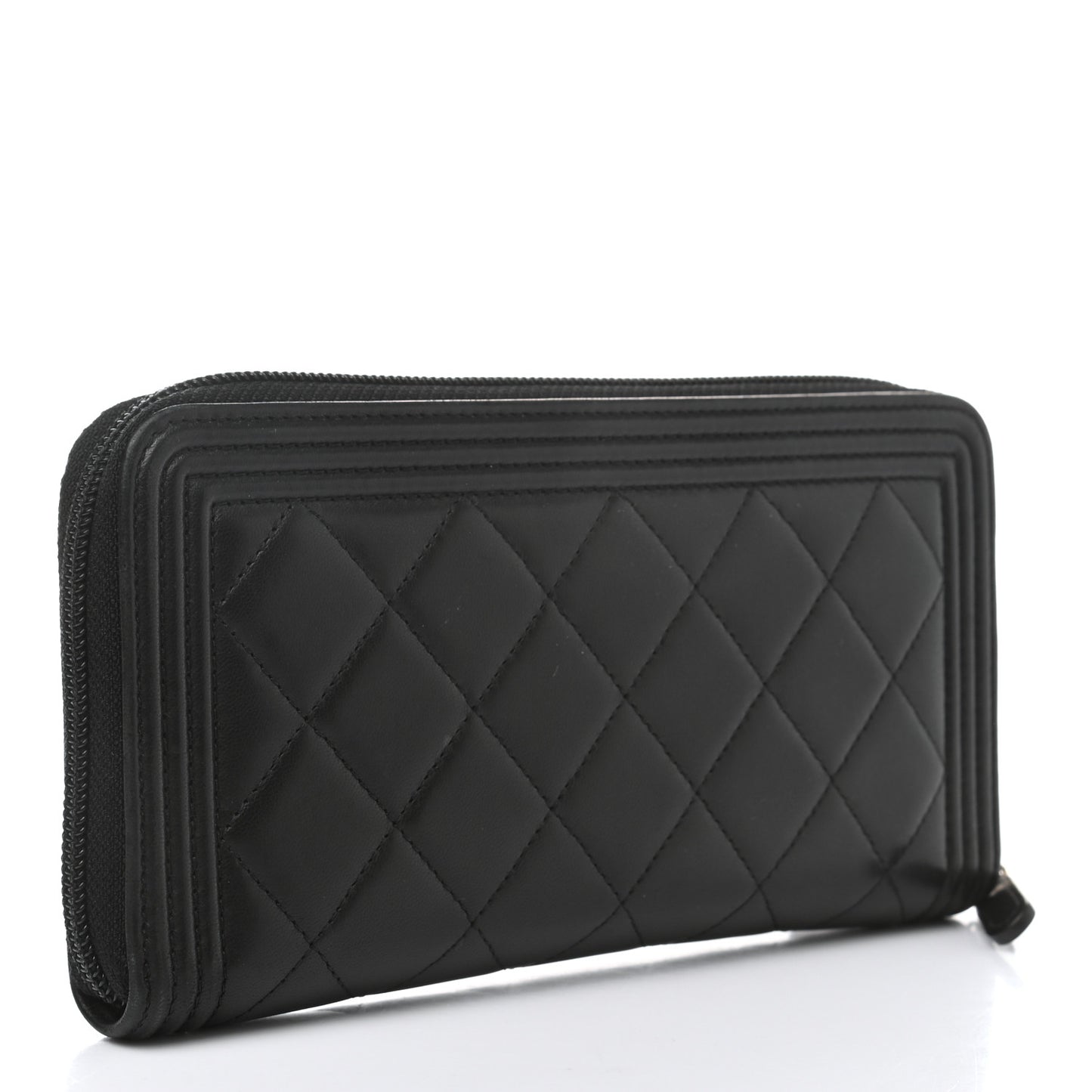 Lambskin Quilted Boy Zip Around Wallet Black