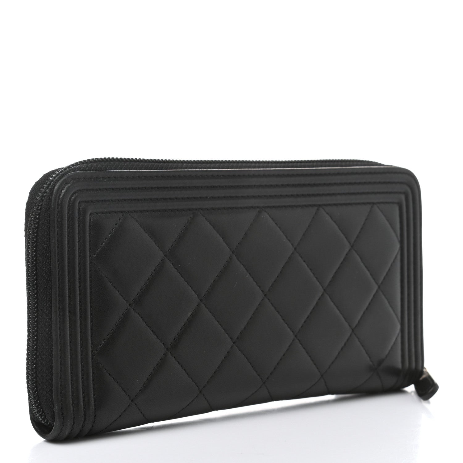 Chanel Lambskin Quilted Boy Zip Around Wallet Black 3 of 10
