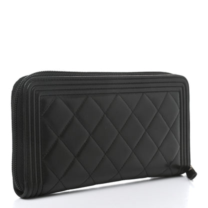 Chanel Lambskin Quilted Boy Zip Around Wallet Black 3 of 10