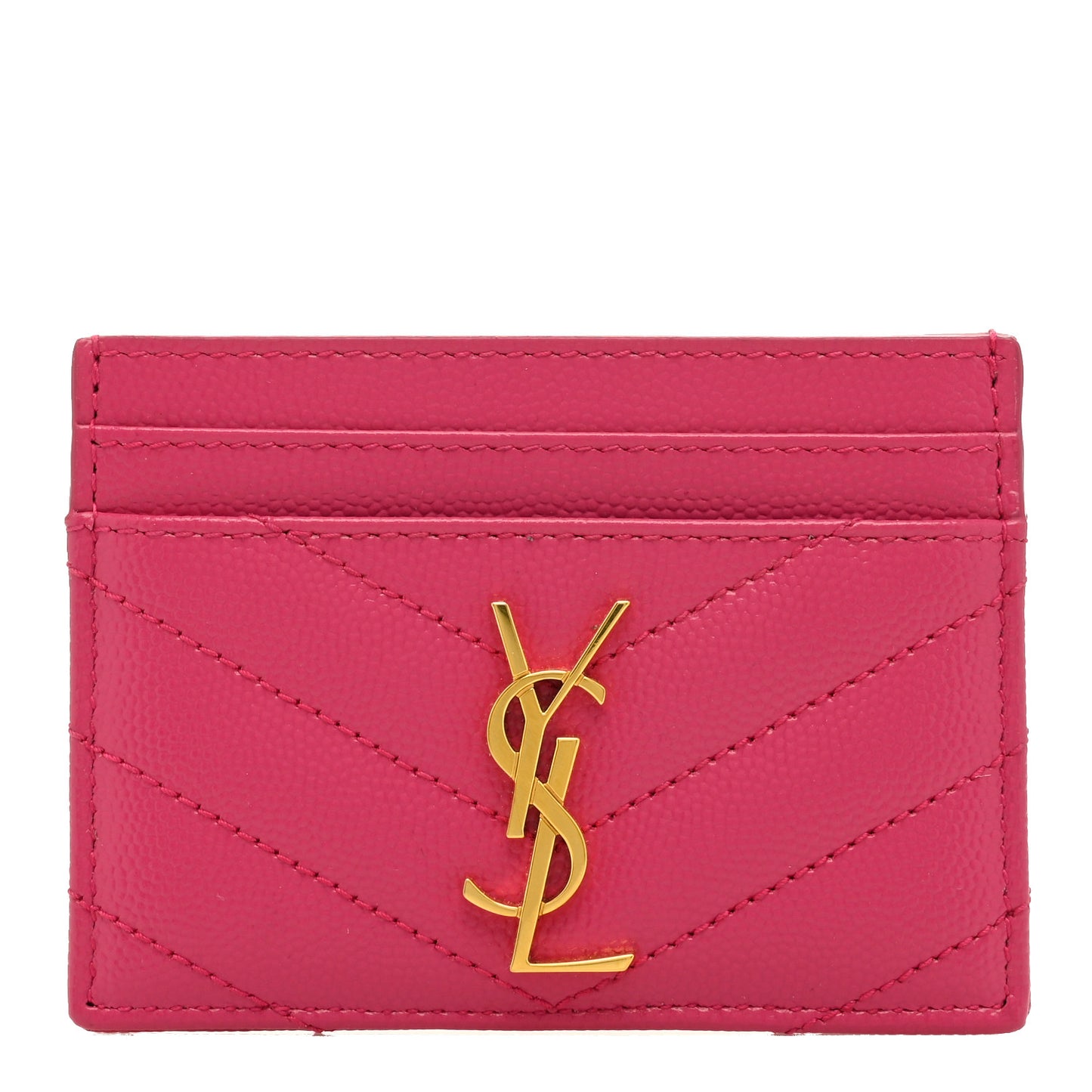 Grain De Poudre Matelasse Chevron Monogram Credit Card Case Fresh Fuxia