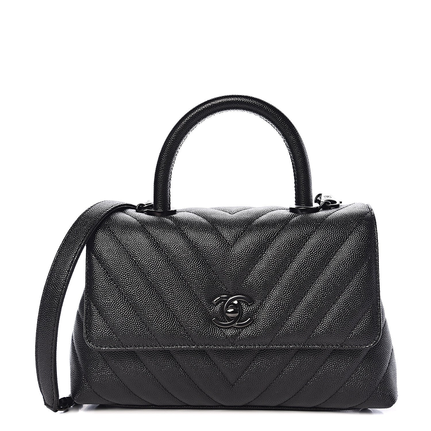 Chanel Caviar Chevron Quilted Mini Coco Handle Flap So Black 1 of 10