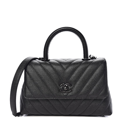 Chanel Caviar Chevron Quilted Mini Coco Handle Flap So Black 1 of 10
