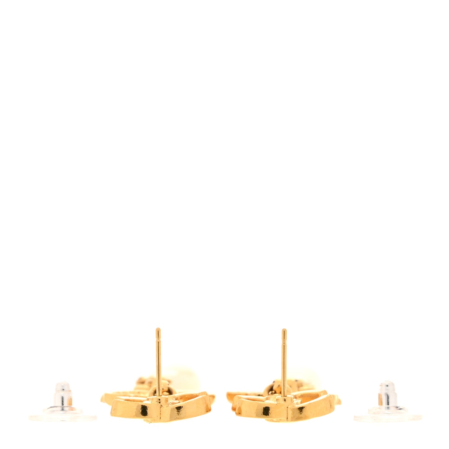 Metal Crystal Pearl CC Drop Earrings Gold Pink White
