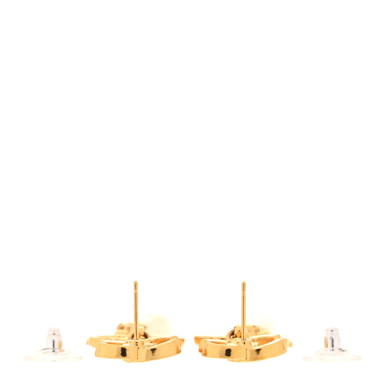 Chanel Metal Crystal Pearl CC Drop Earrings Gold Pink White 3 of 5
