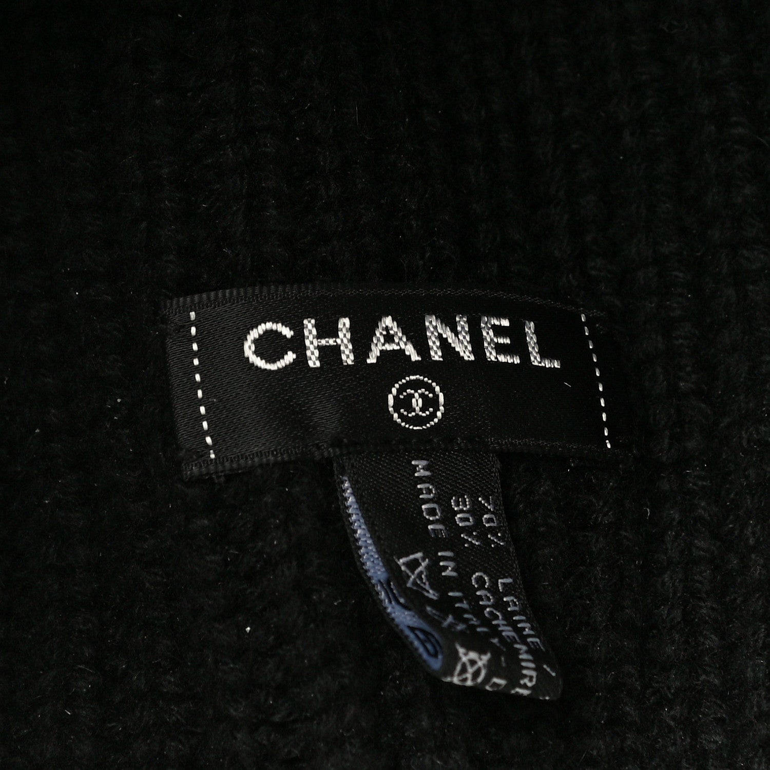 Chanel Wool Cashmere CC Beanie Hat Light Black White 4 of 4