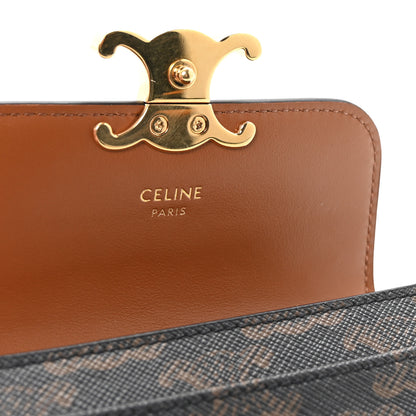 Celine Triomphe Canvas Calfskin Flap Card Holder Tan 6 of 8