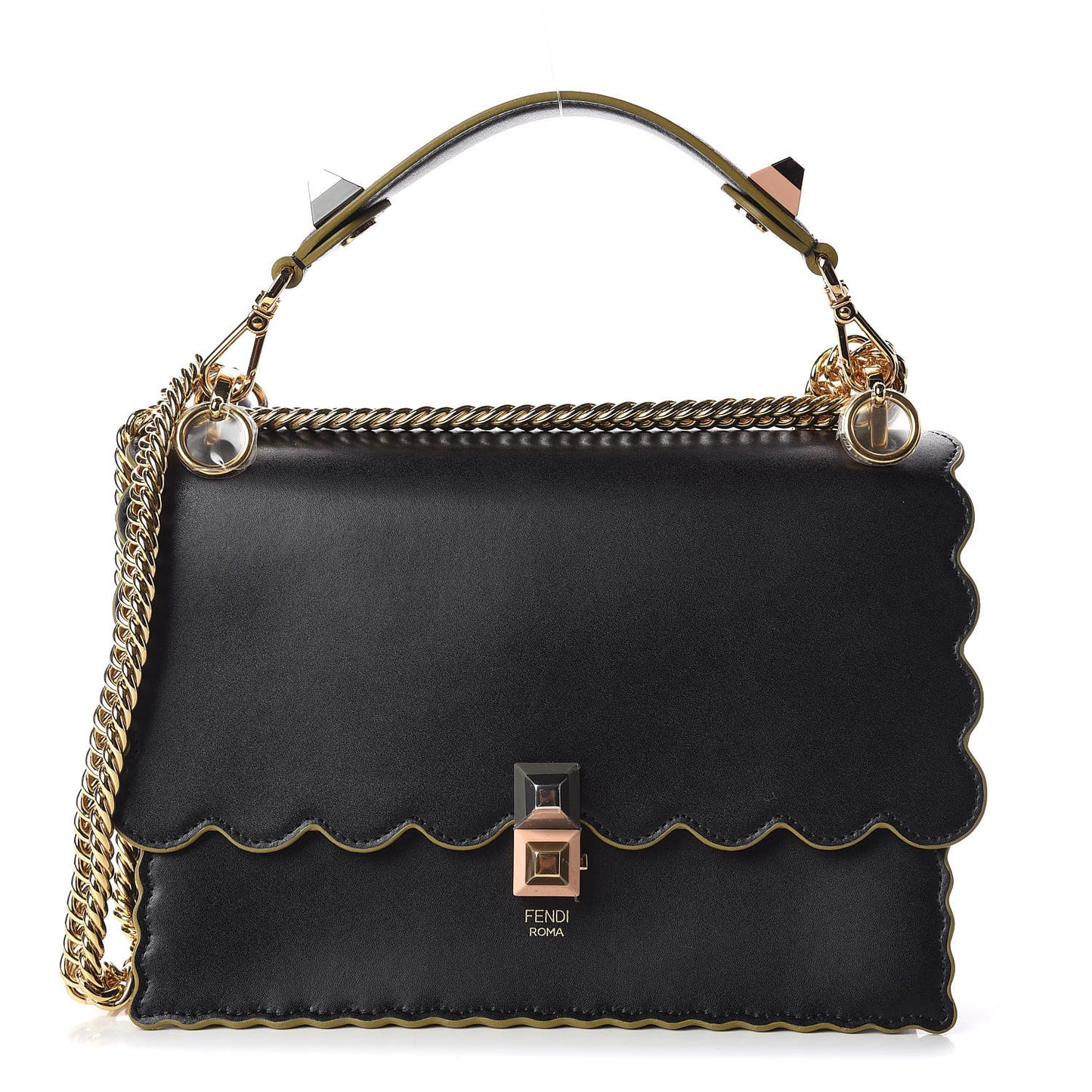 Vitello Liberty Scalloped Studded Kan I Shoulder Bag Black