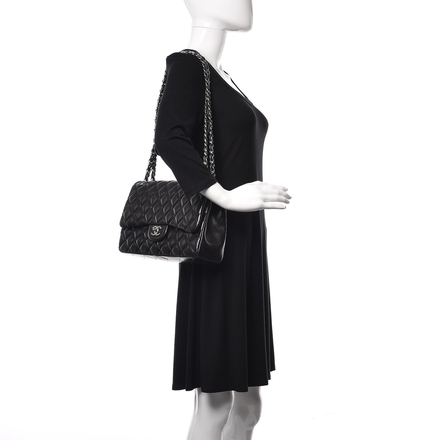 Lambskin Quilted Jumbo Double Flap Black