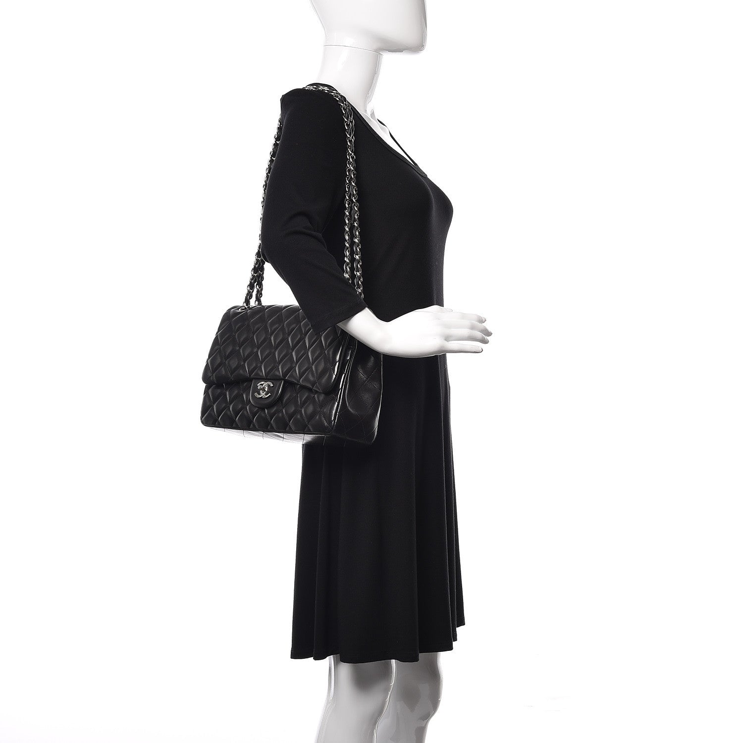 Chanel Lambskin Quilted Jumbo Double Flap Black 2 of 9