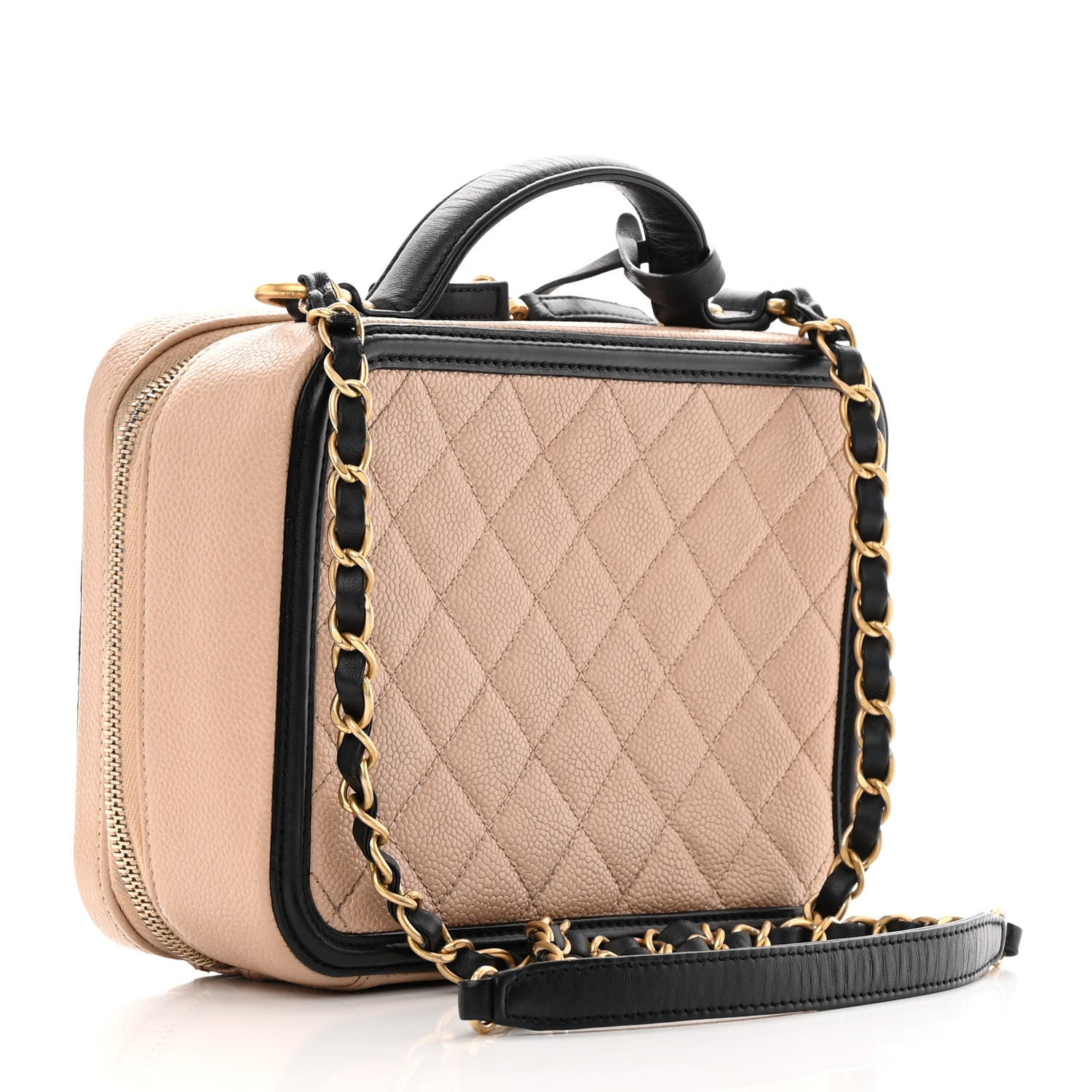 Chanel Caviar Quilted Medium CC Filigree Vanity Case Beige Black 3 of 19