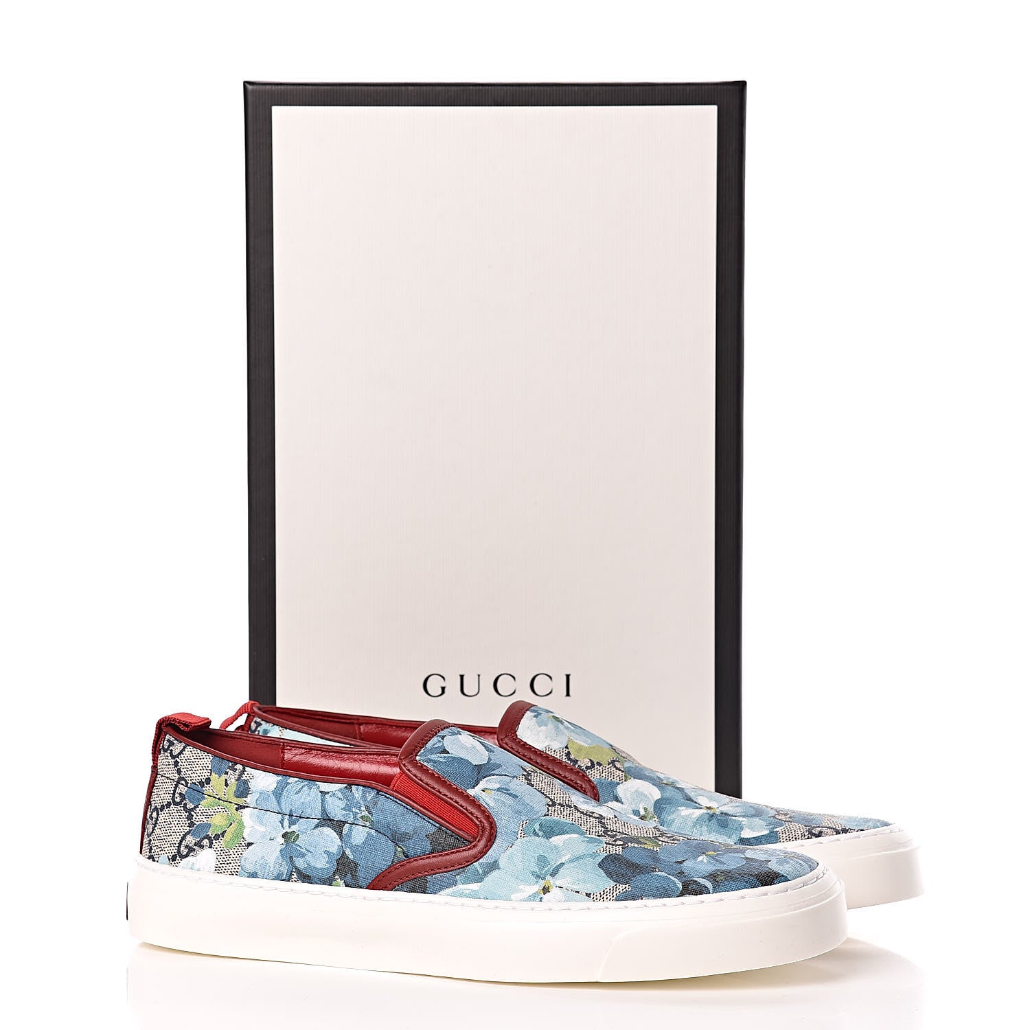 Gucci GG Supreme Monogram Blooms Womens Slip On Sneakers 37.5 Beige Blue Navy Red 9 of 9