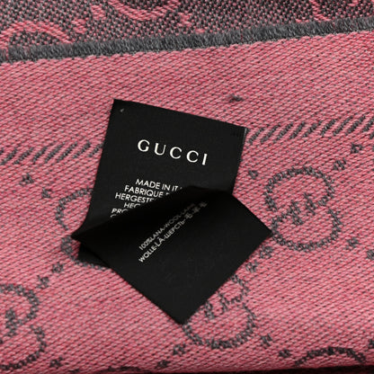 Gucci Wool Jacquard GG Monogram Sten Fringe Scarf Graphite Pink 6 of 6