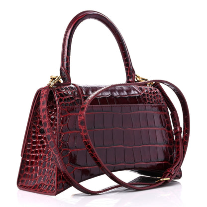 Balenciaga Shiny Calfskin Crocodile Embossed Small Hourglass Top Handle Bag Dark Red 3 of 10