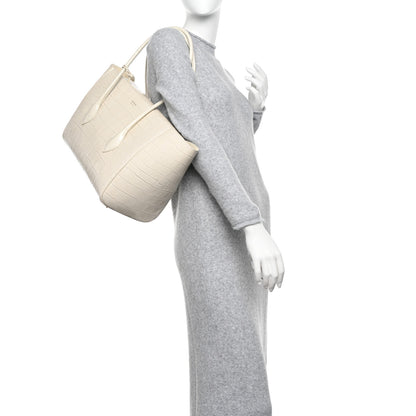 Salvatore Ferragamo Calfskin Crocodile Embossed East-West Tote Mascarpone 2 of 10