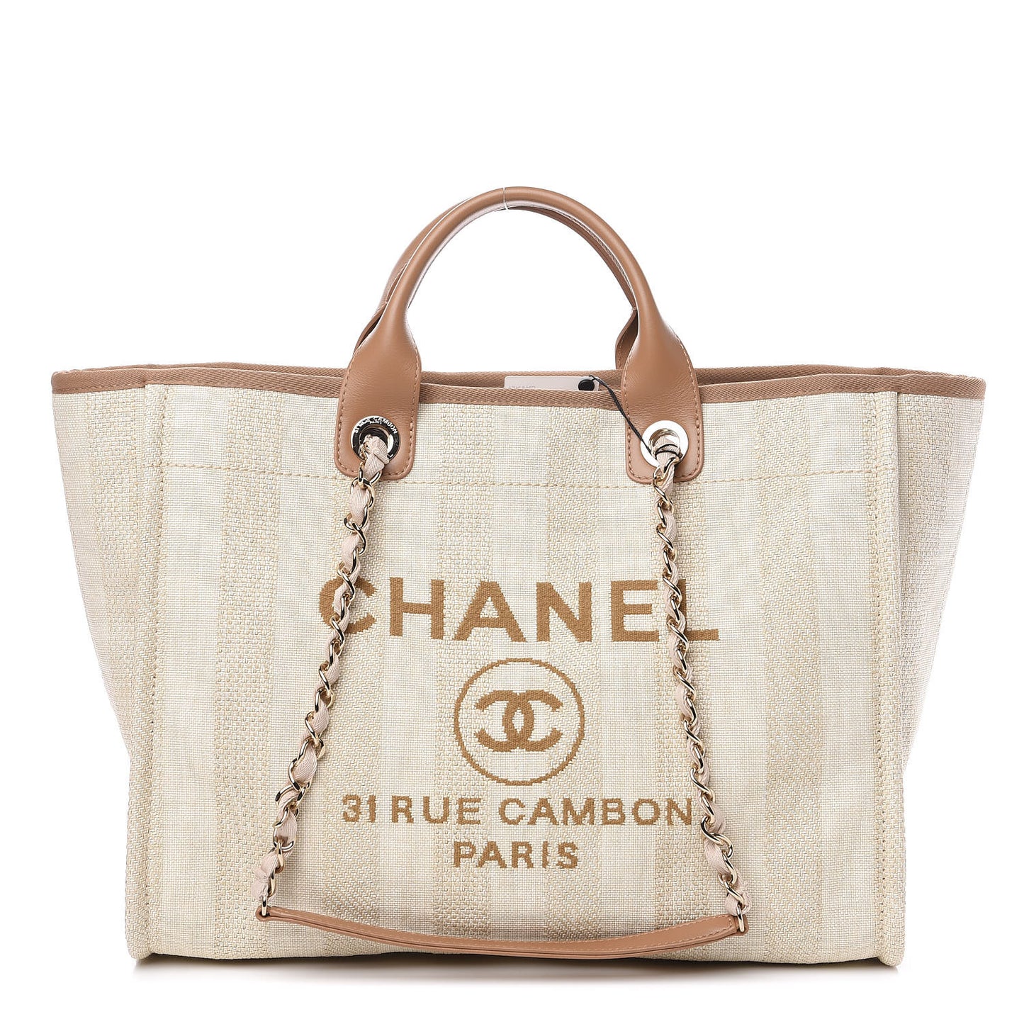 Mixed Fibers Striped Medium Deauville Tote Beige