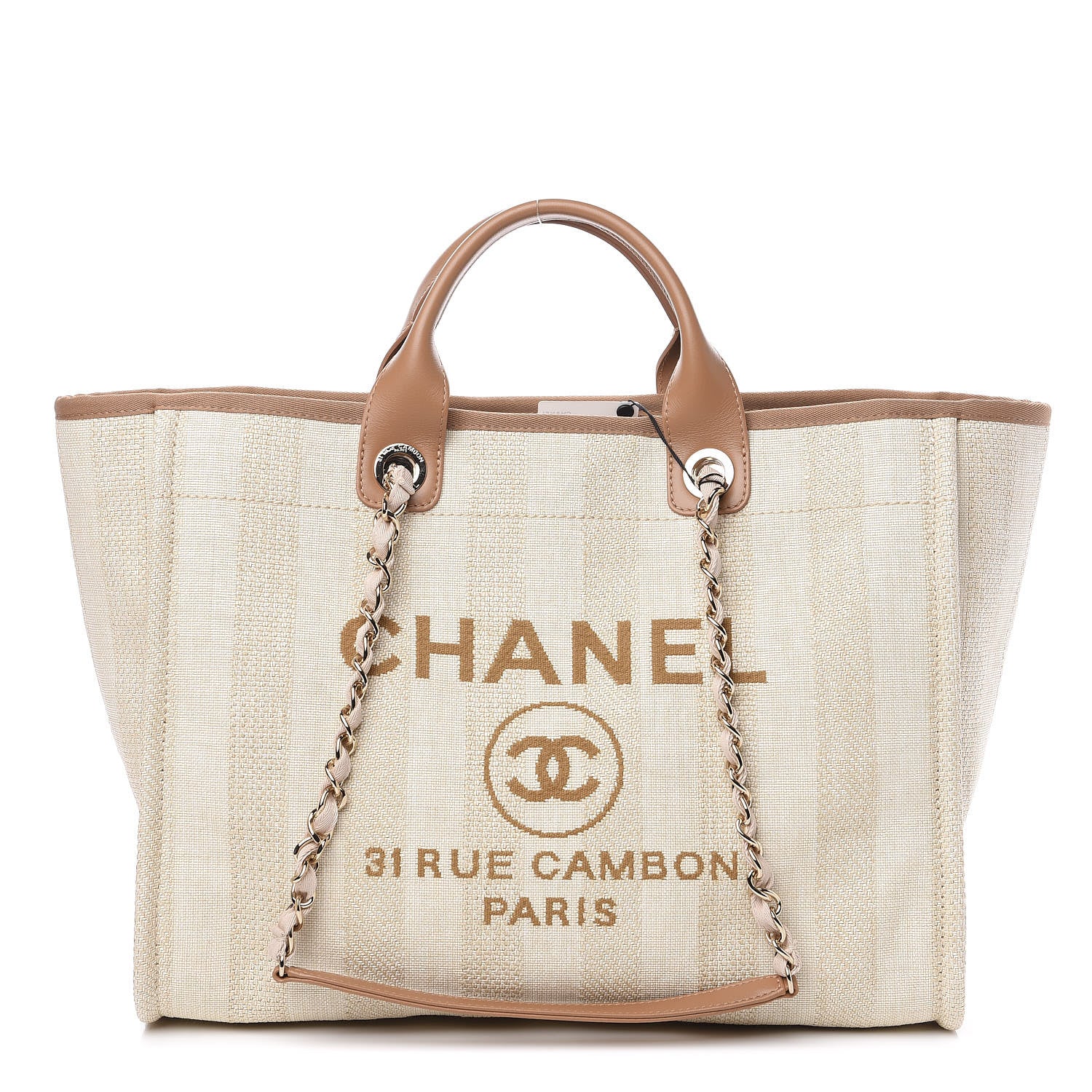 Chanel Mixed Fibers Striped Medium Deauville Tote Beige 1 of 8