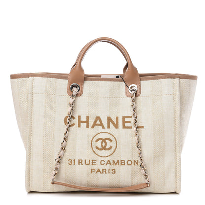 Chanel Mixed Fibers Striped Medium Deauville Tote Beige 1 of 8