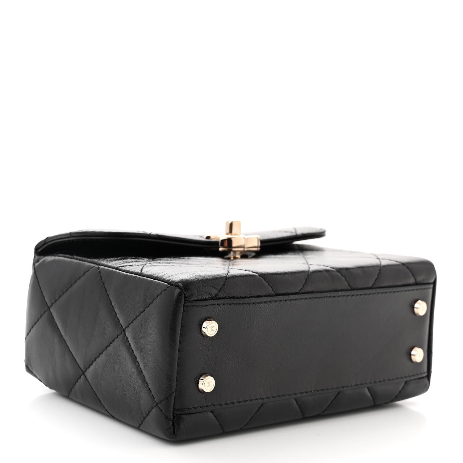 Chanel Shiny Calfskin Quilted Small CC Top Handle Box Bag Black 4 of 11