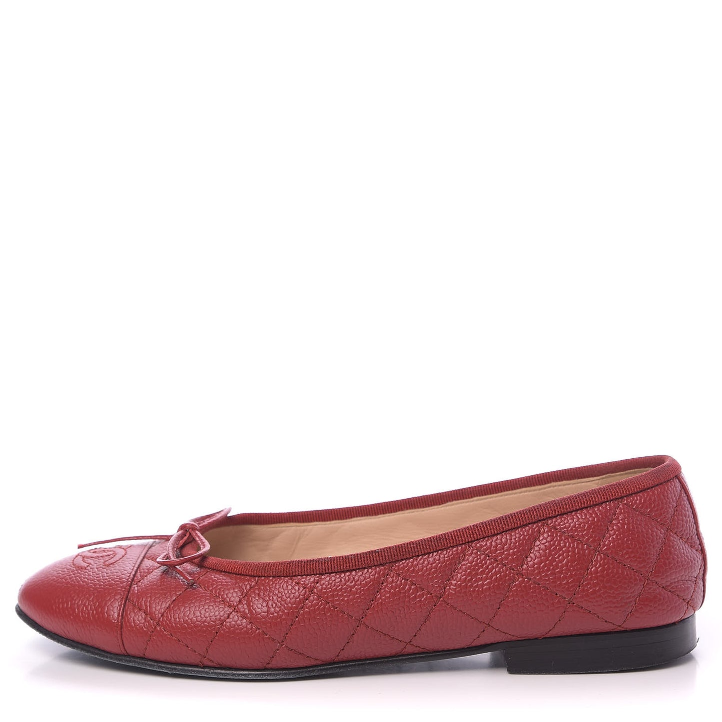 Caviar Quilted CC Cap Toe Ballerina Flats 37 Red