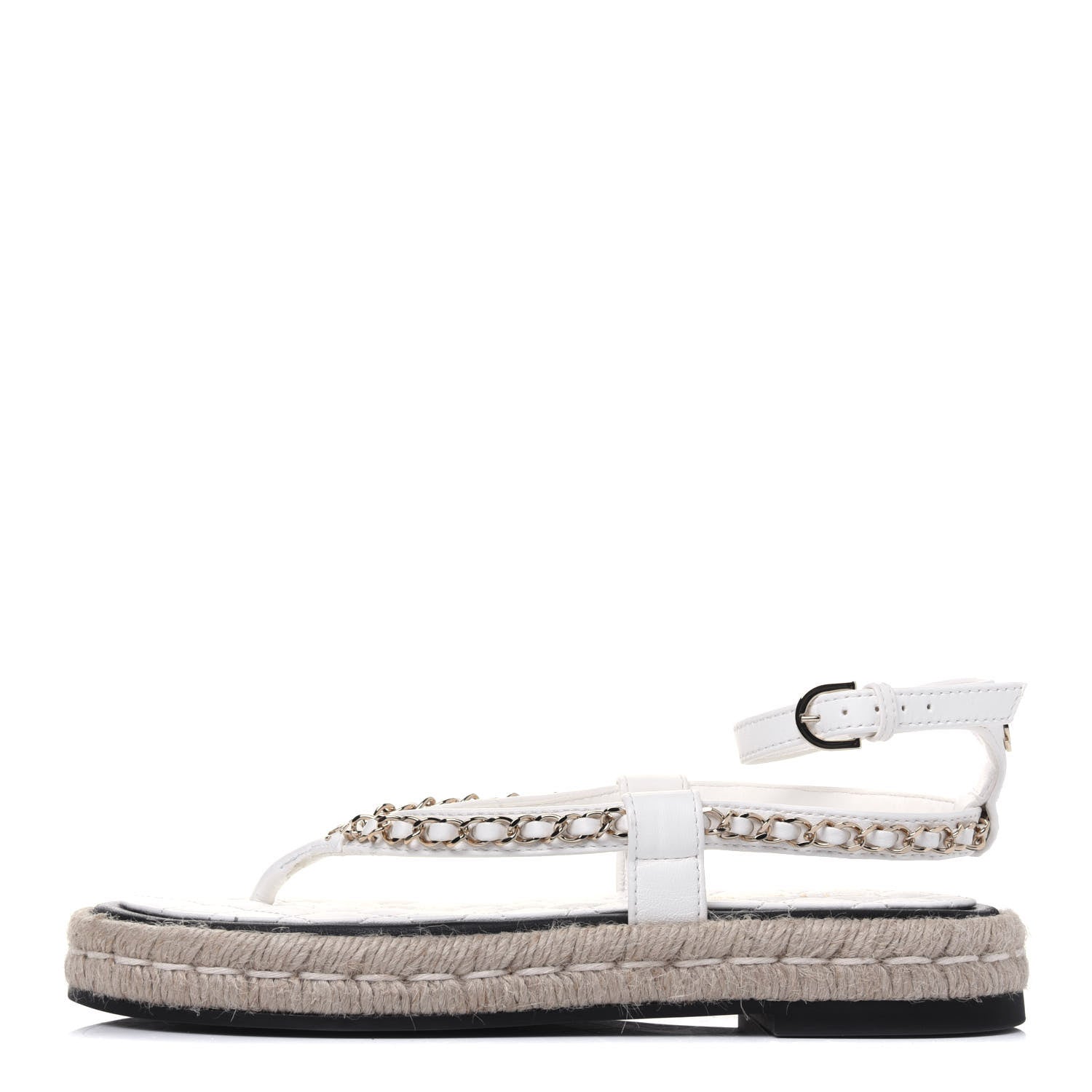 Chanel Lambskin Chain Espadrille Sandals 38 White 1 of 8