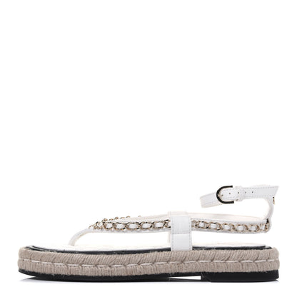 Chanel Lambskin Chain Espadrille Sandals 38 White 1 of 8