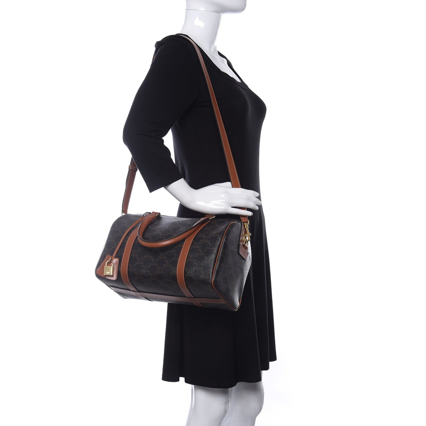 Triomphe Canvas Calfskin Boston Bag Tan