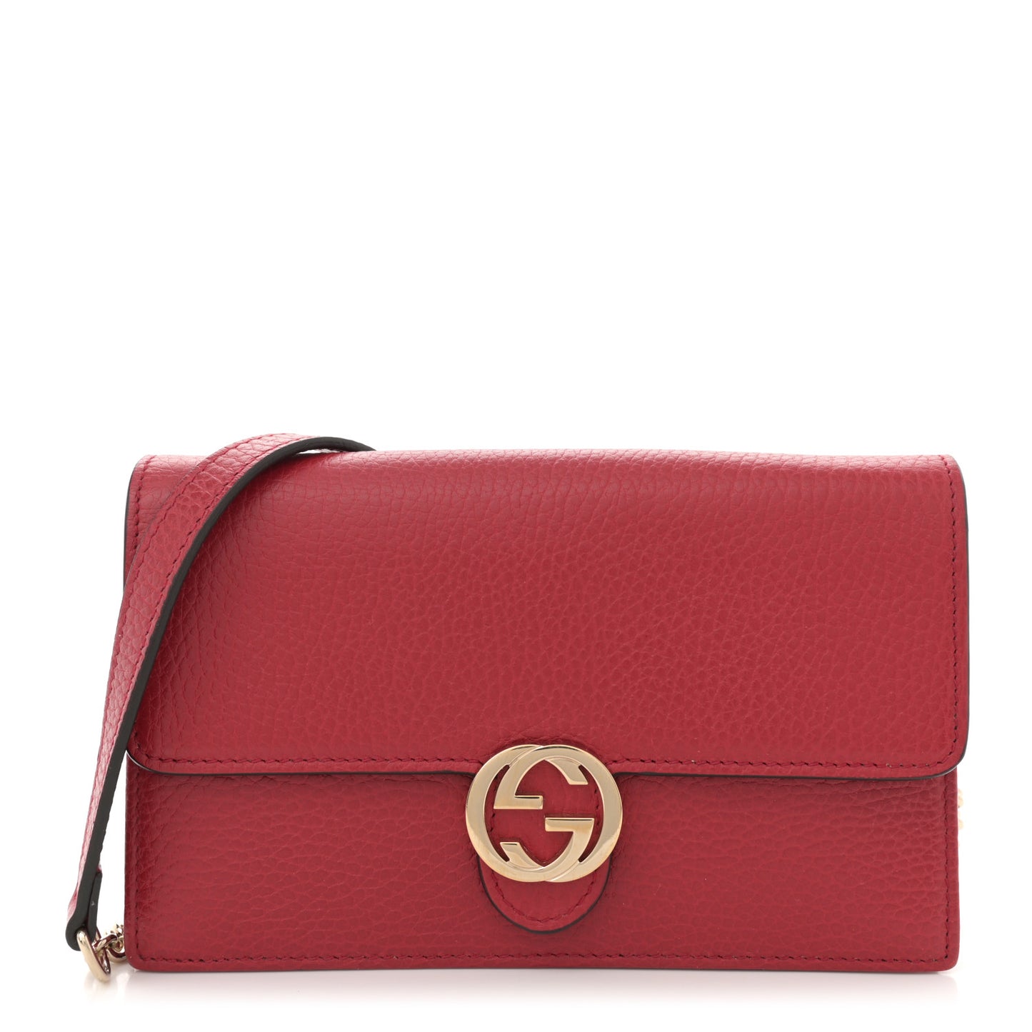 Dollar Calfskin Interlocking G Chain Wallet Red