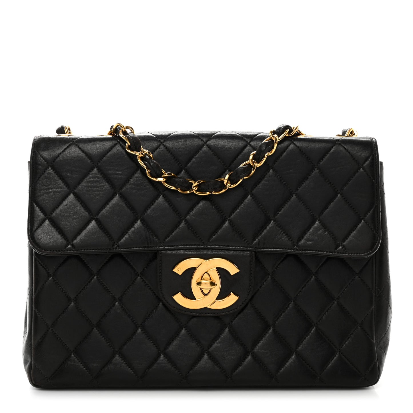 Lambskin Quilted XL Jumbo Single Flap Black