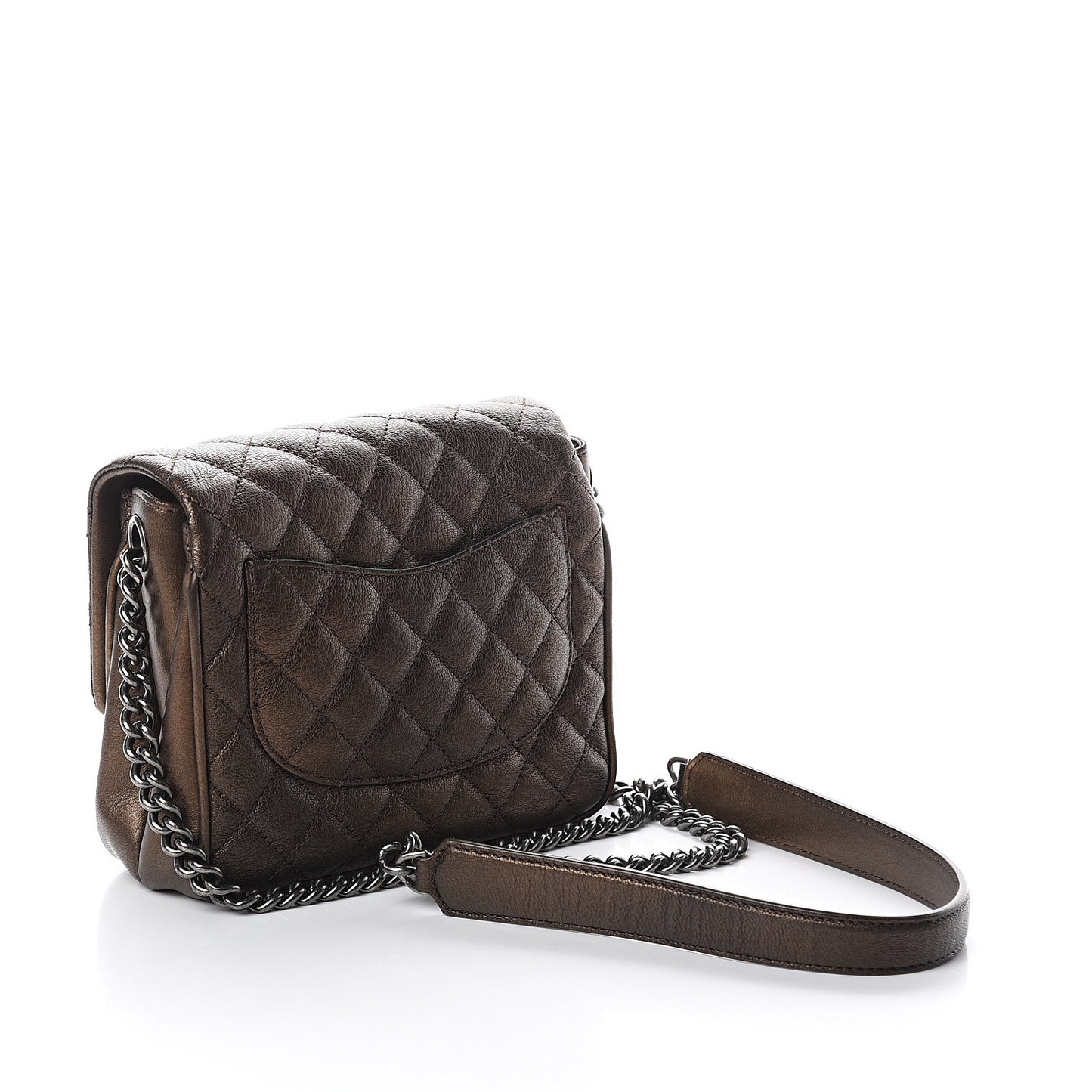 Metallic Goatskin Quilted Small Rock In Rome Flap Bronze