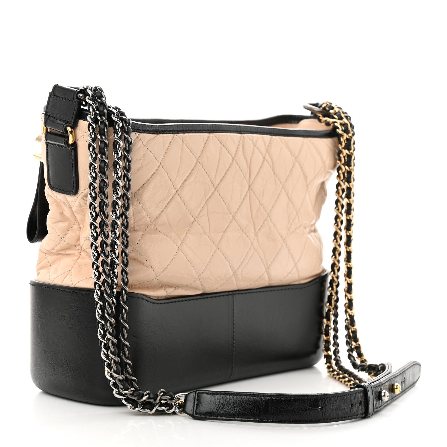 Chanel Aged Calfskin Quilted Medium Gabrielle Hobo Beige Black 3 of 13