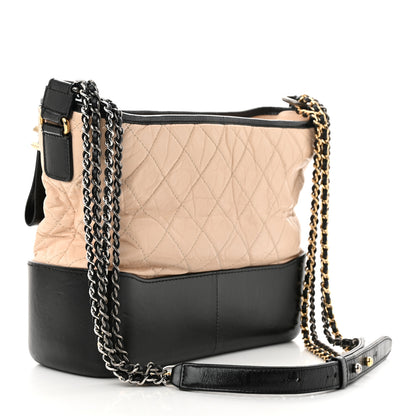 Chanel Aged Calfskin Quilted Medium Gabrielle Hobo Beige Black 3 of 13