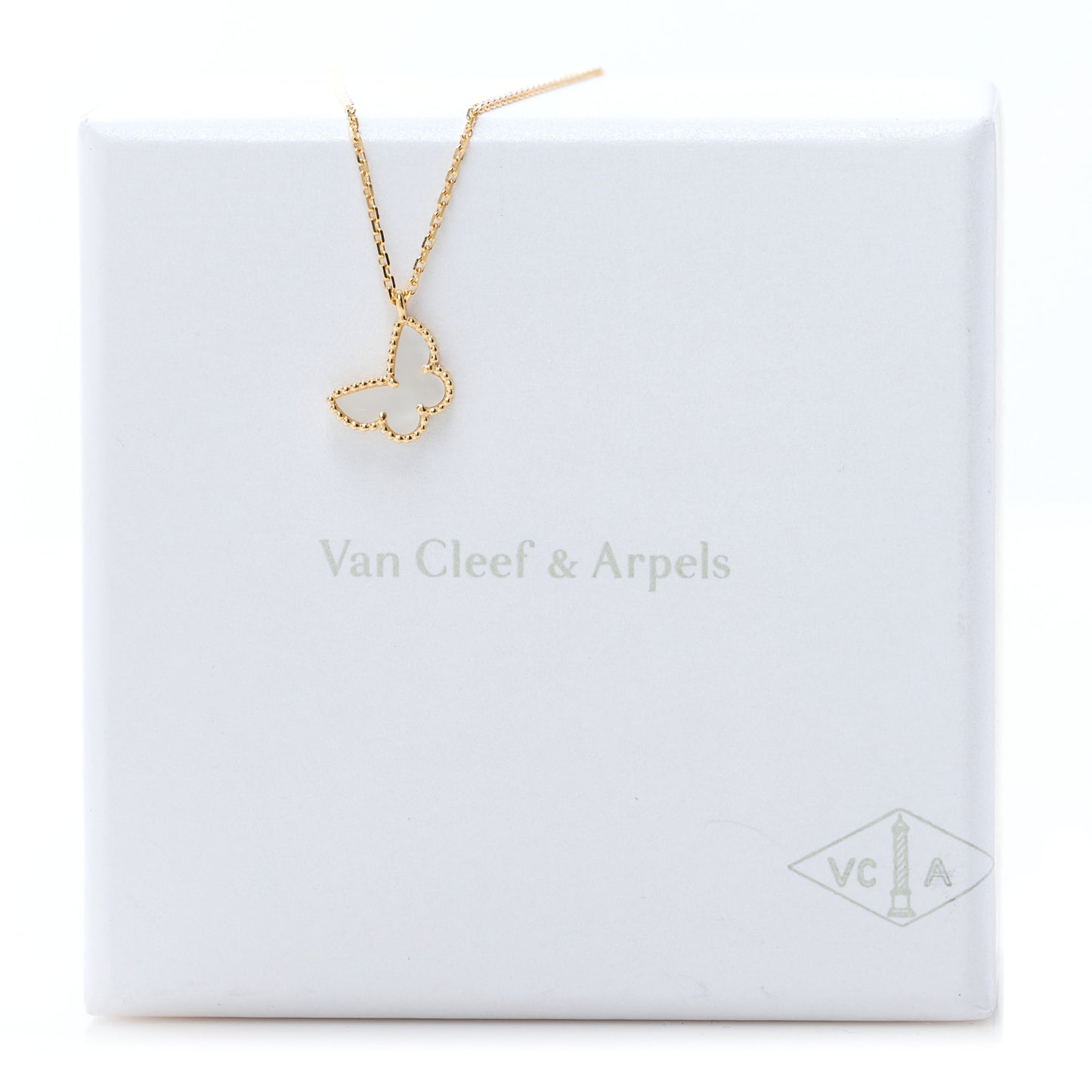 18K Yellow Gold Mother of Pearl Sweet Alhambra Butterfly Pendant Necklace