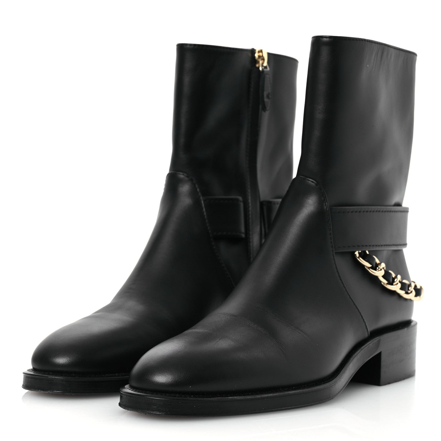 Chanel Calfskin Chain Short Boots 37.5 Black 4 of 13